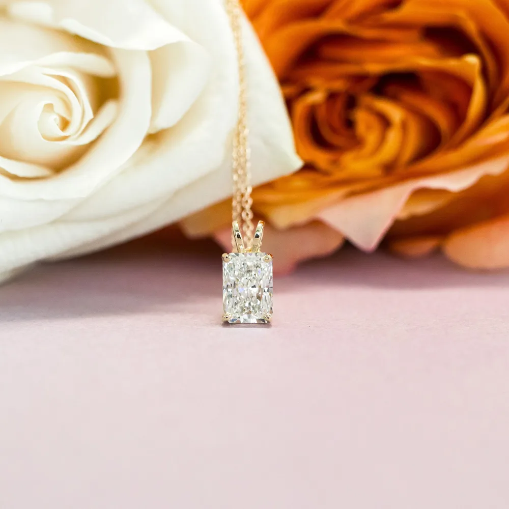1.5 carat radiant cut lab diamond necklace in 14k yellow gold