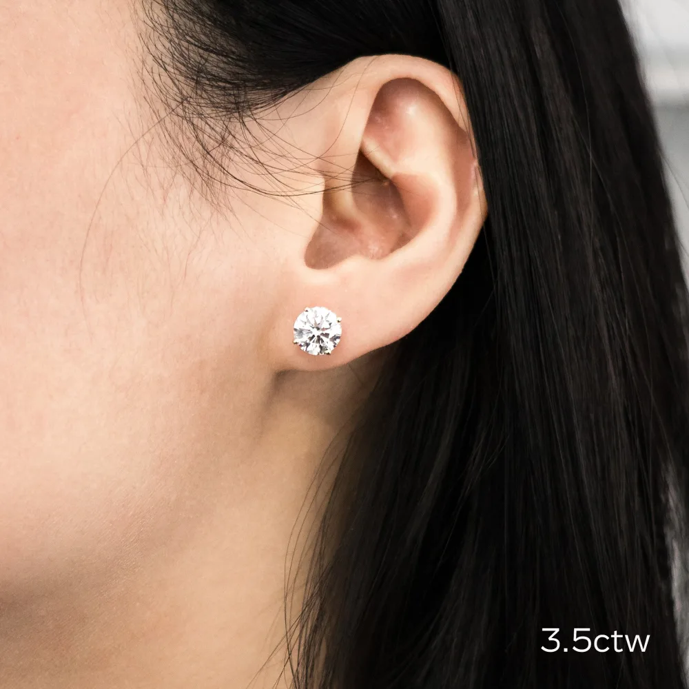 yellow gold 3.5-ct round lab diamond stud earrings ada diamonds design 001 on model