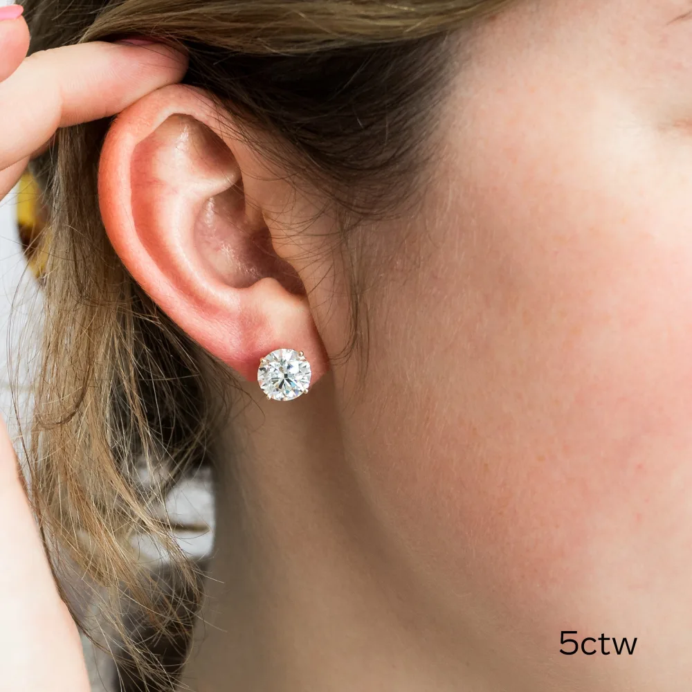 14k yellow gold 5ct round lab diamond stud earrings
