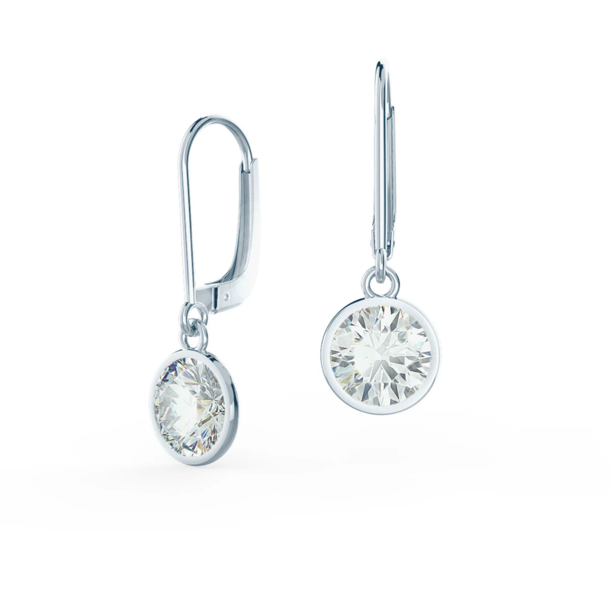 Bezel Set Diamond Solitaire Drop Earrings 18K Rose Gold