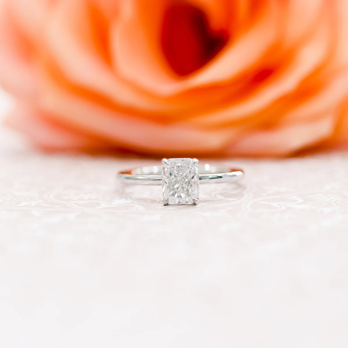 Radiant Petite Four Prong Solitaire Diamond Engagement Ring