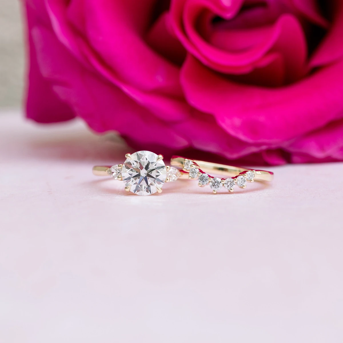 Round and Pear Diamond Engagement Ring