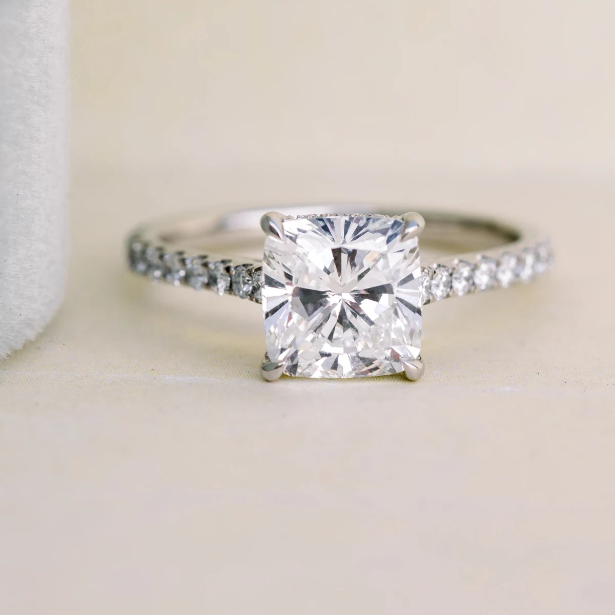 Cushion Cathedral Pavé Diamond Engagement Ring
