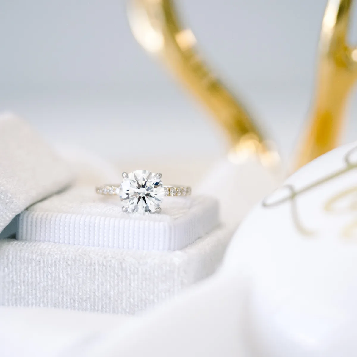 Round Petite Four Prong Pavé Diamond Engagement Ring