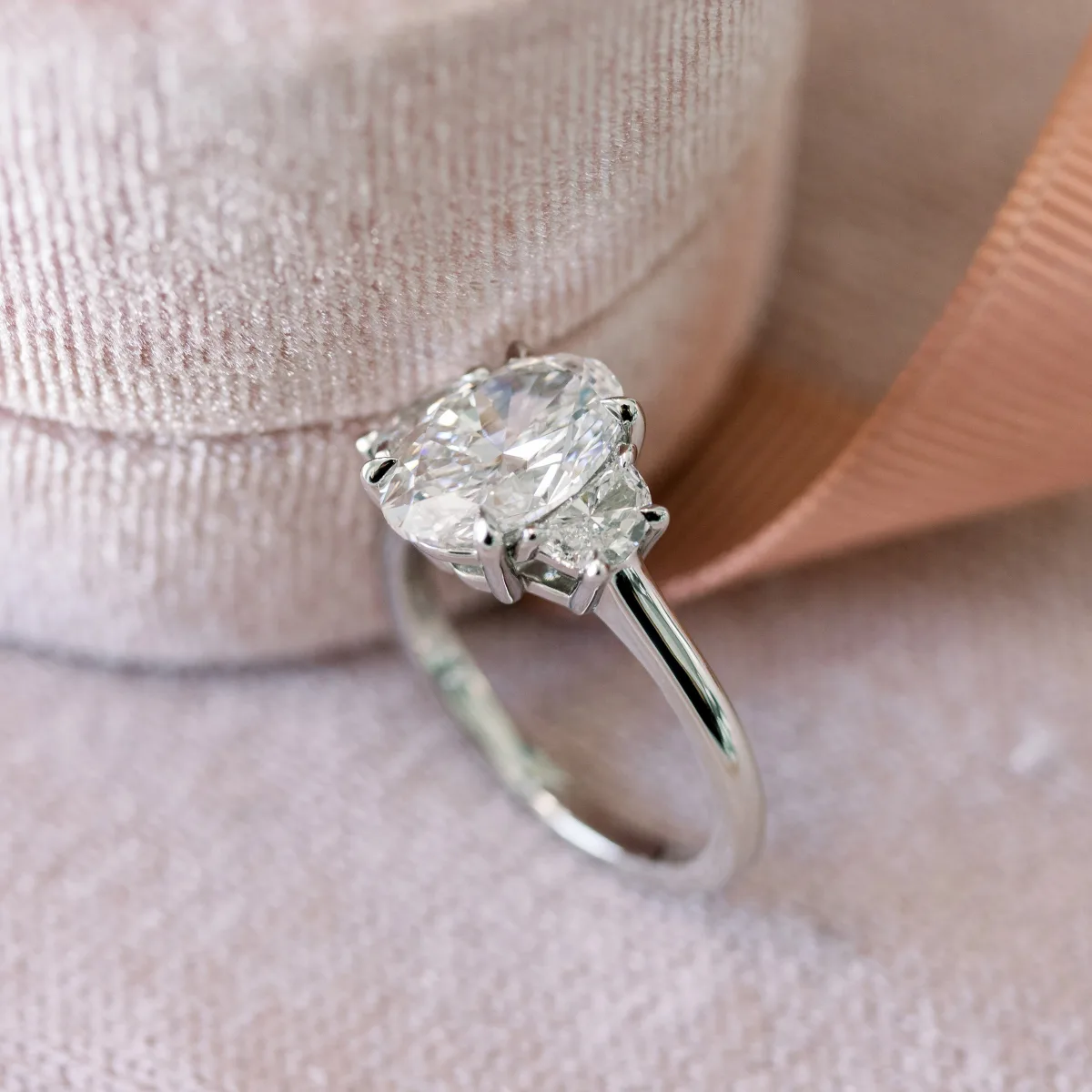 Oval and Half Moon Diamond Engagement Ring