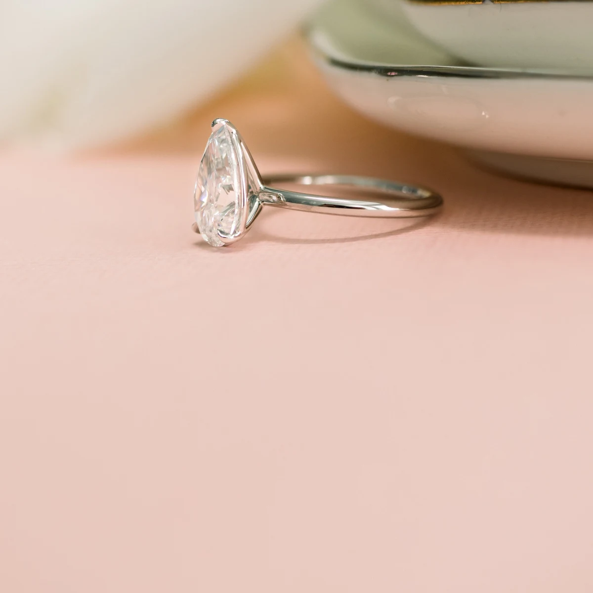 Pear Petite Solitaire Diamond Engagement Ring