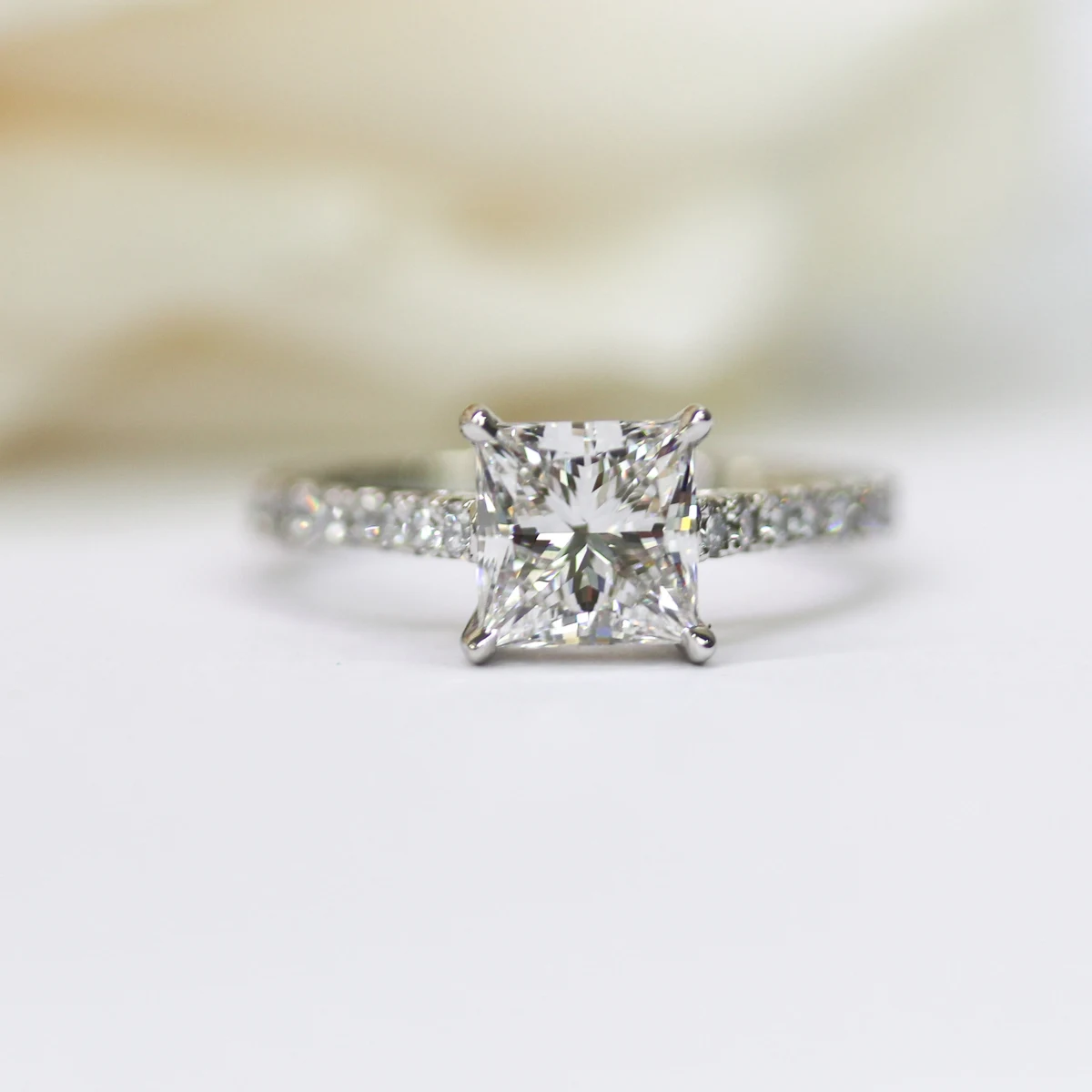 Princess Cathedral Pavé Diamond Engagement Ring