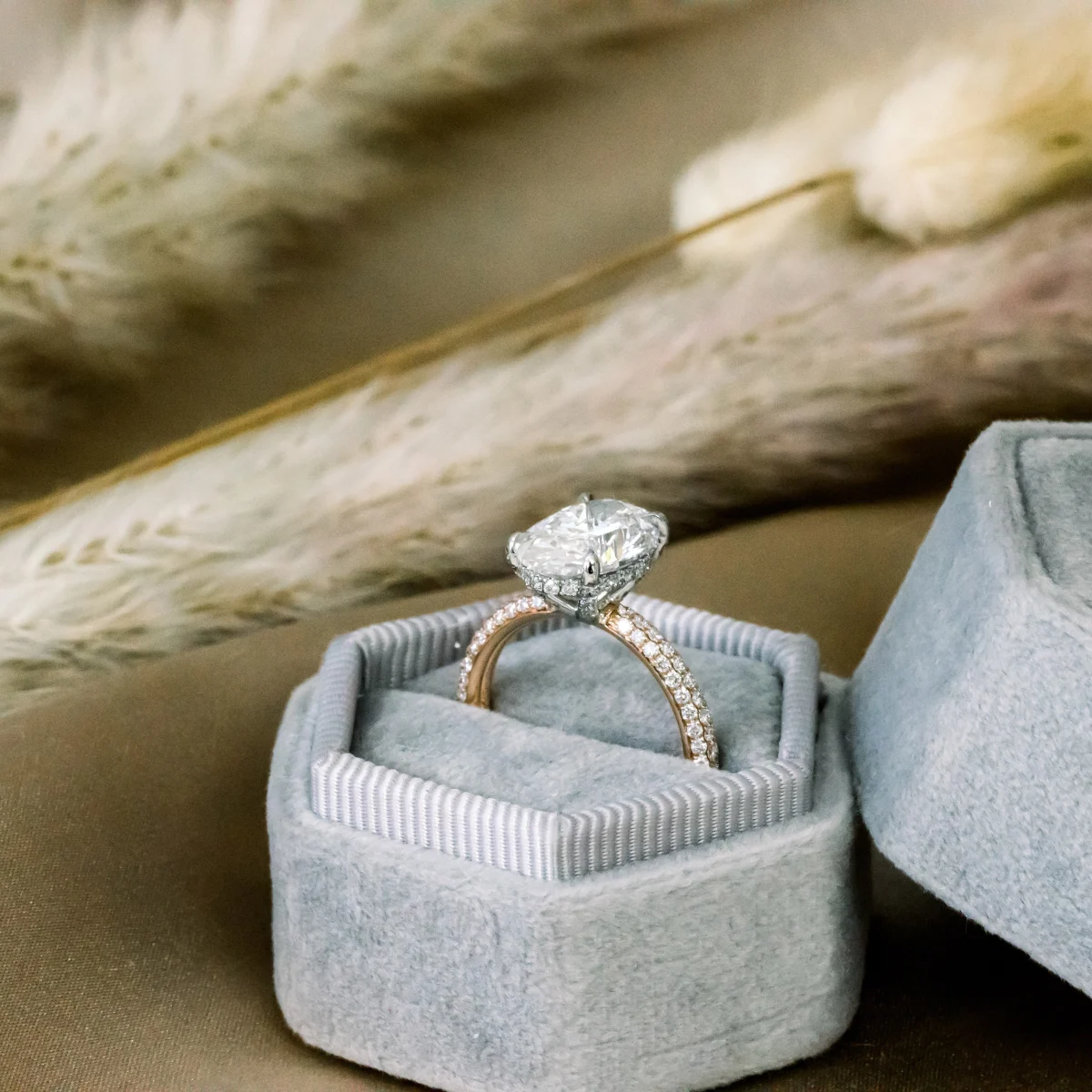 Three Sided Pavé Diamond Engagement Ring