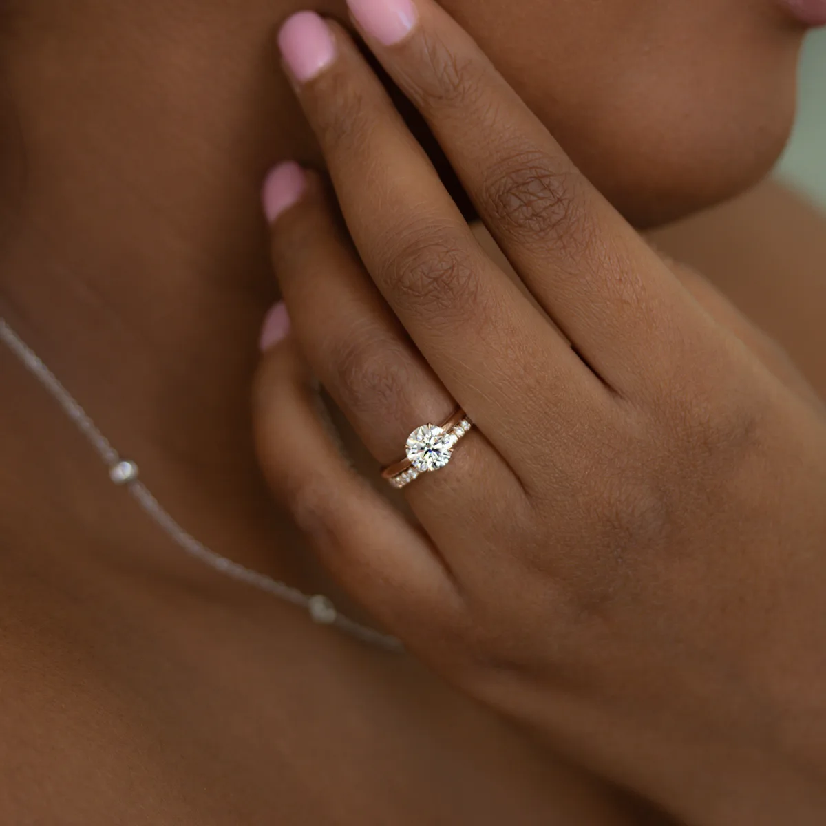 14k White Gold Modern Knot Edgeless Pave Engagement Ring #102374