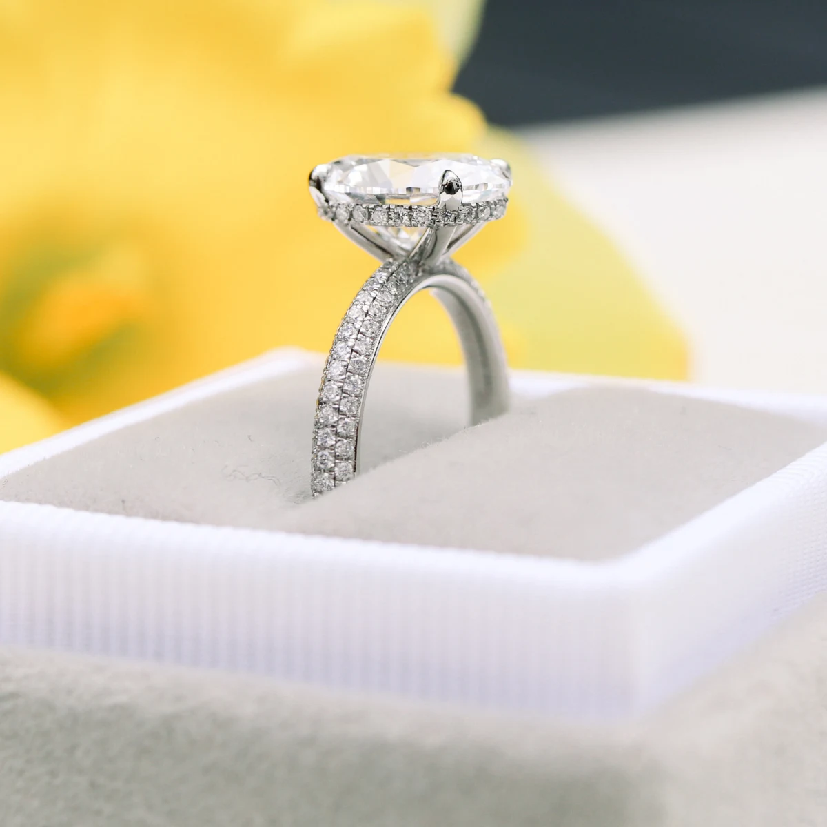 Three Sided Pavé Diamond Engagement Ring