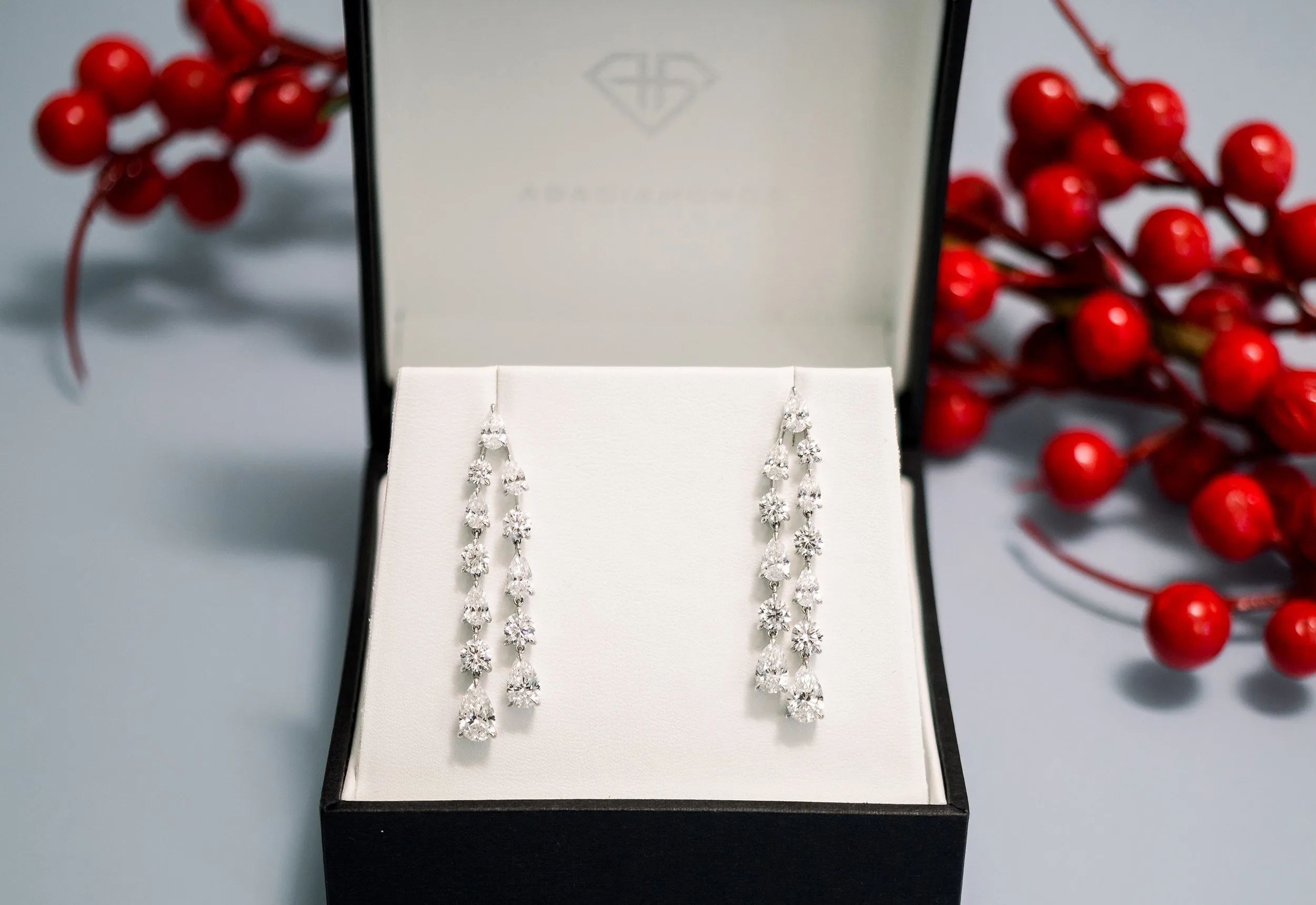 Round and Pear Two Strand Duet Earrings - Ada Diamonds