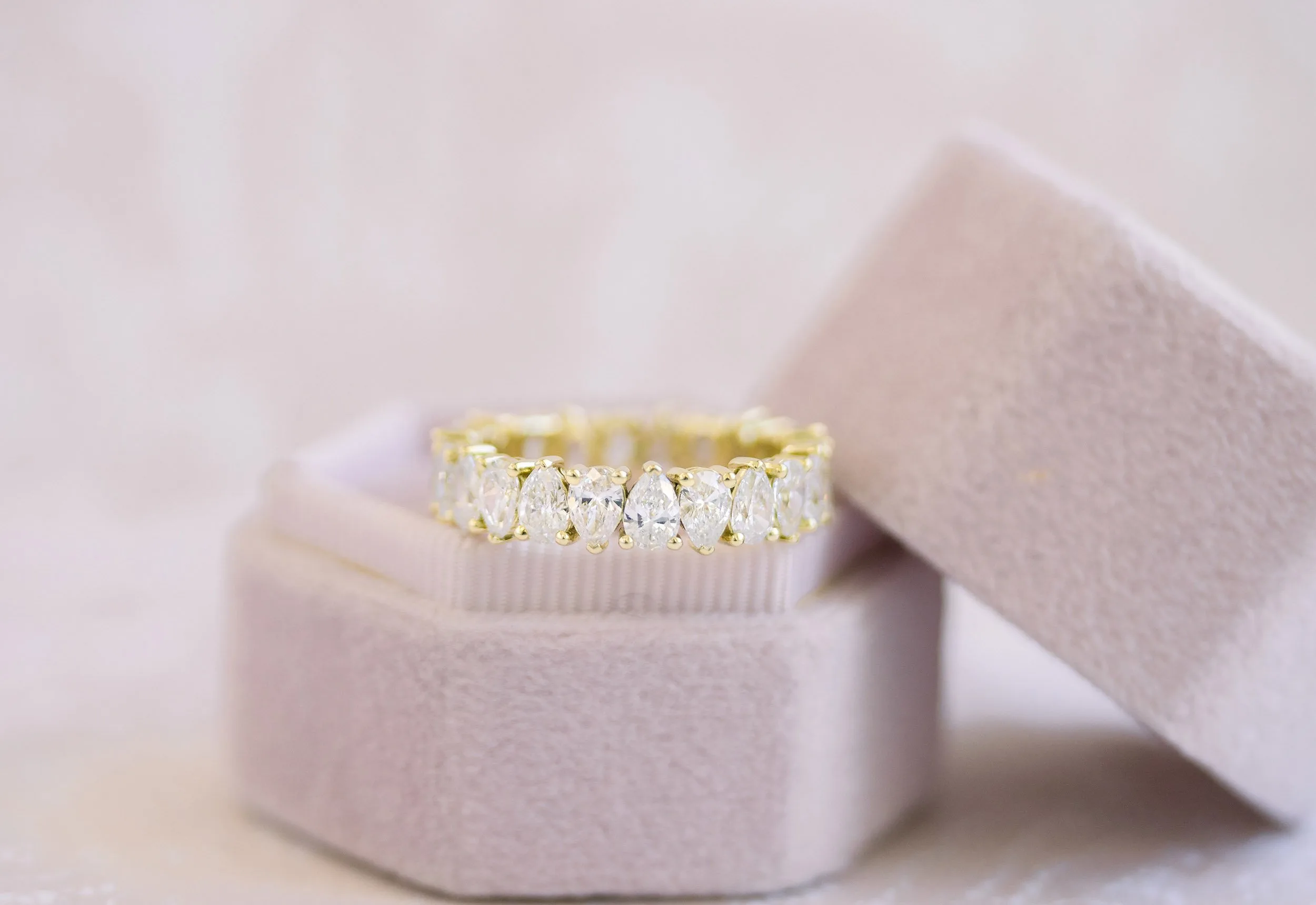yellow gold lab created pear eternity band