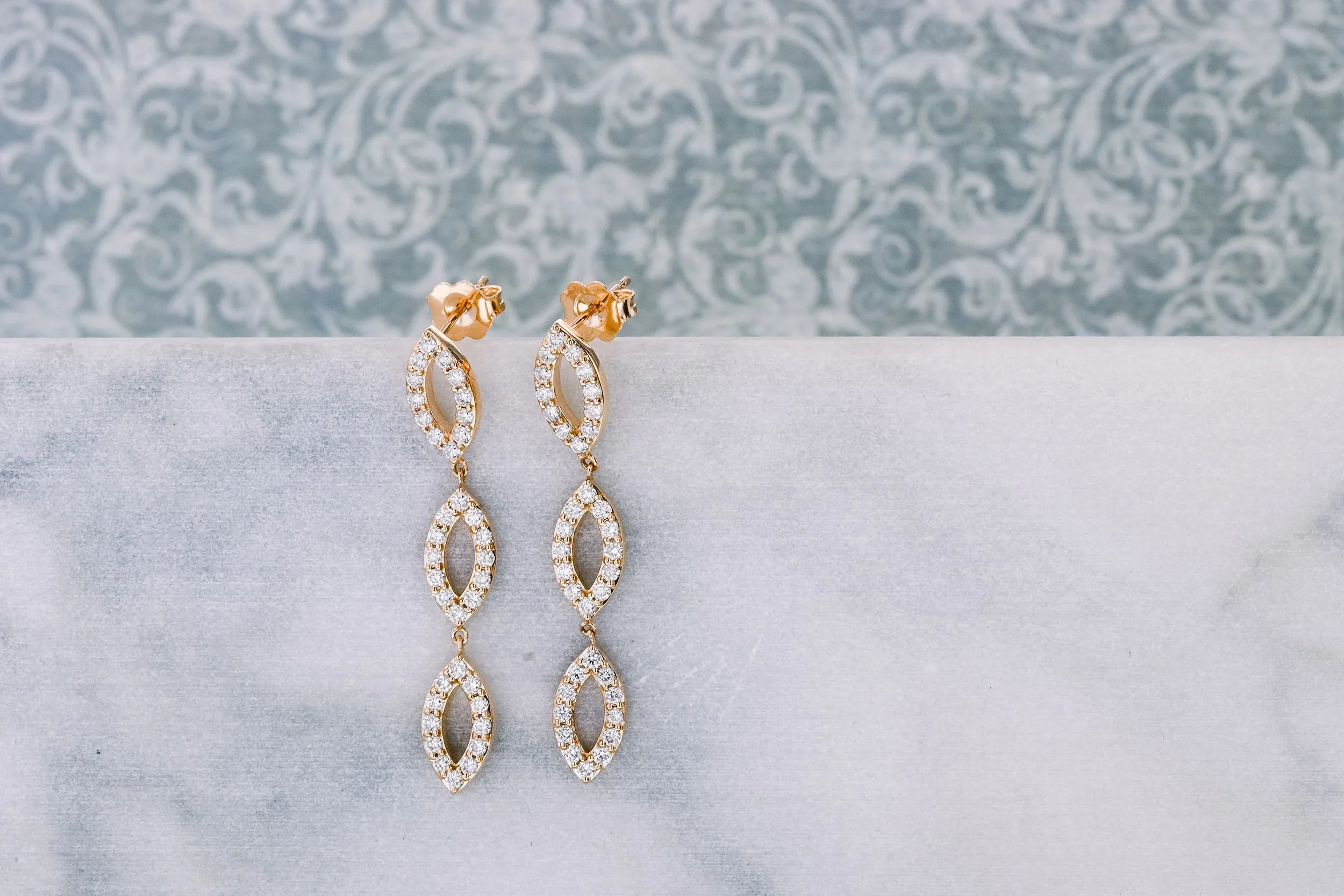 yellow gold drop earrings with lab diamonds