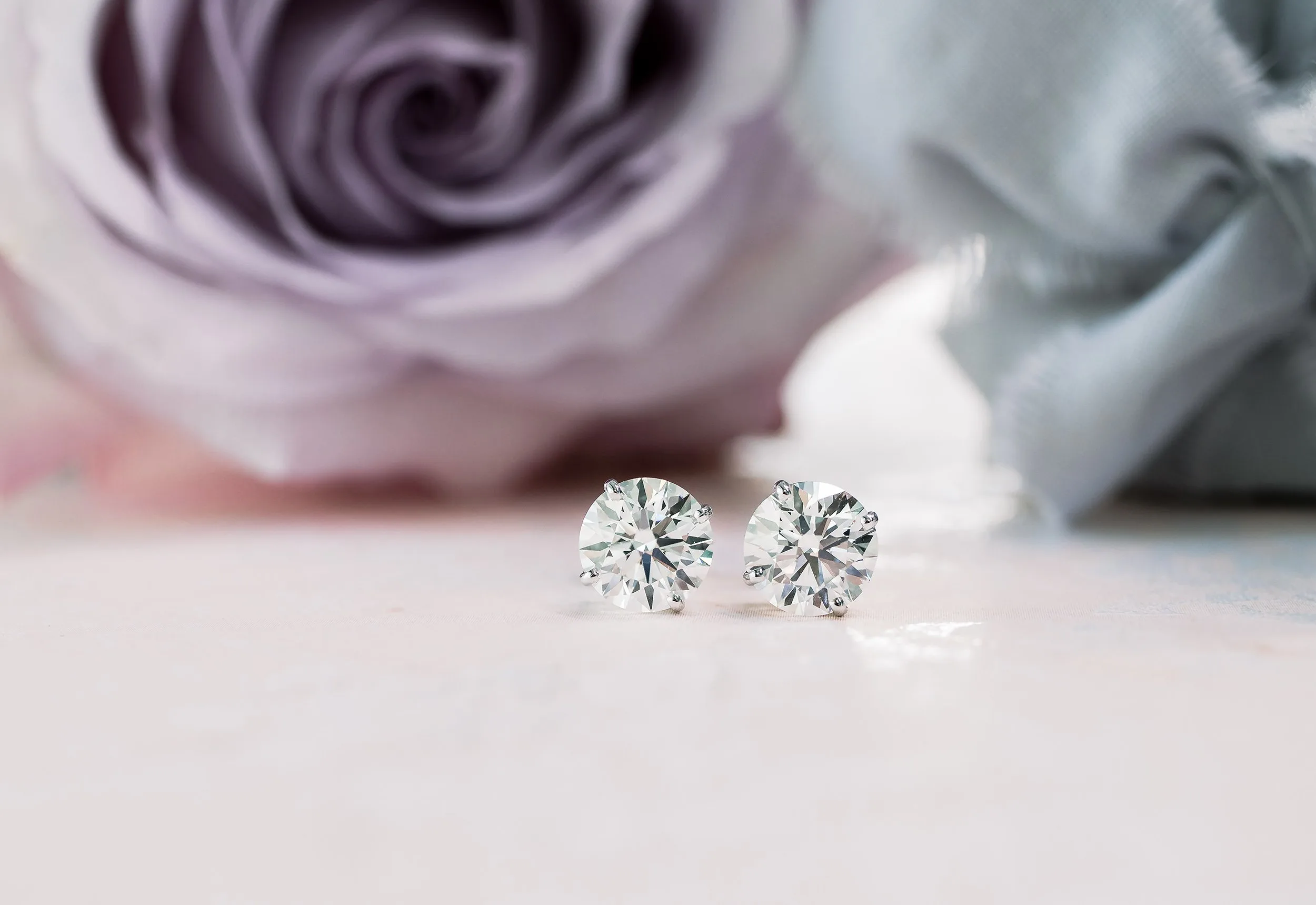 round lab created diamond stud earrings in white gold