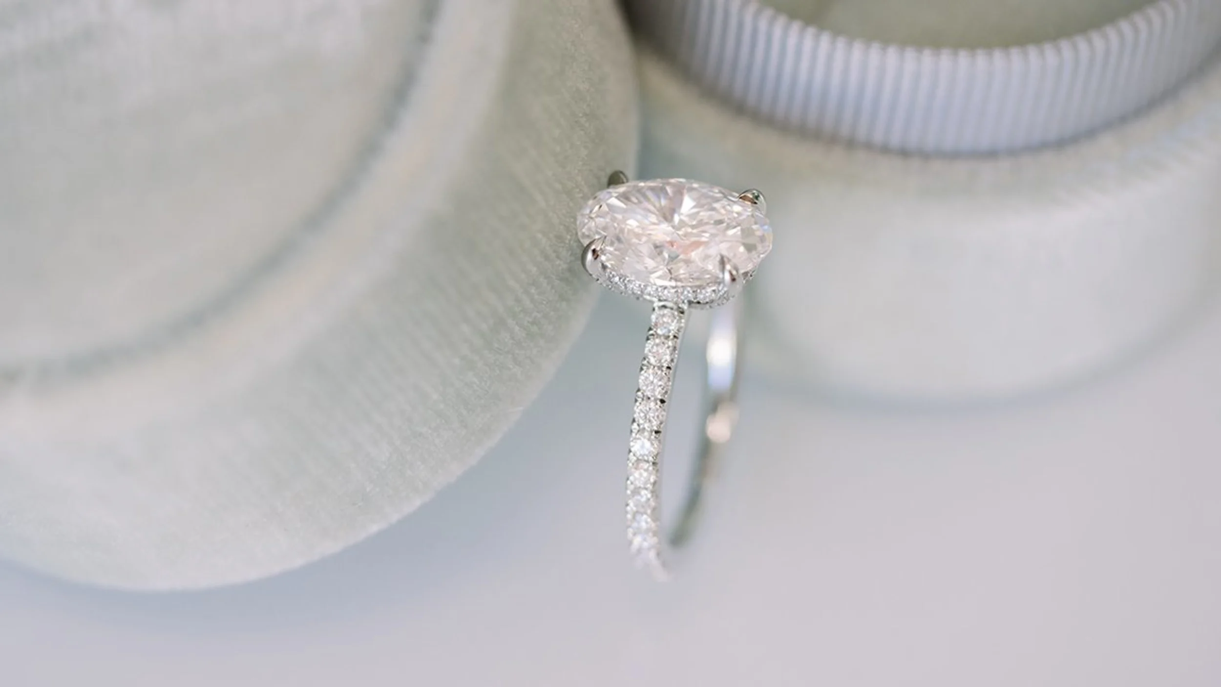 oval pave lab diamond ring