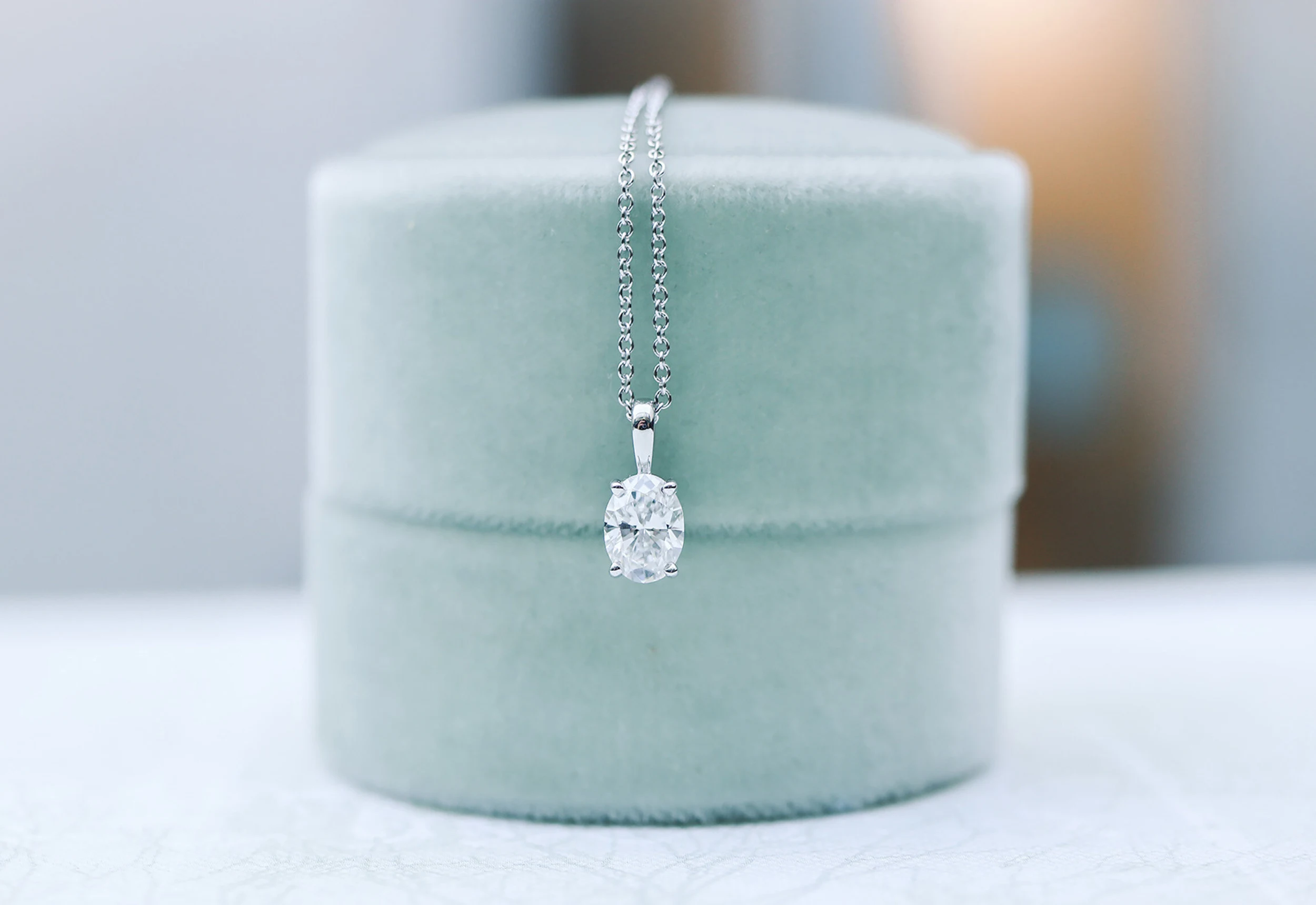lab created oval diamond pendant