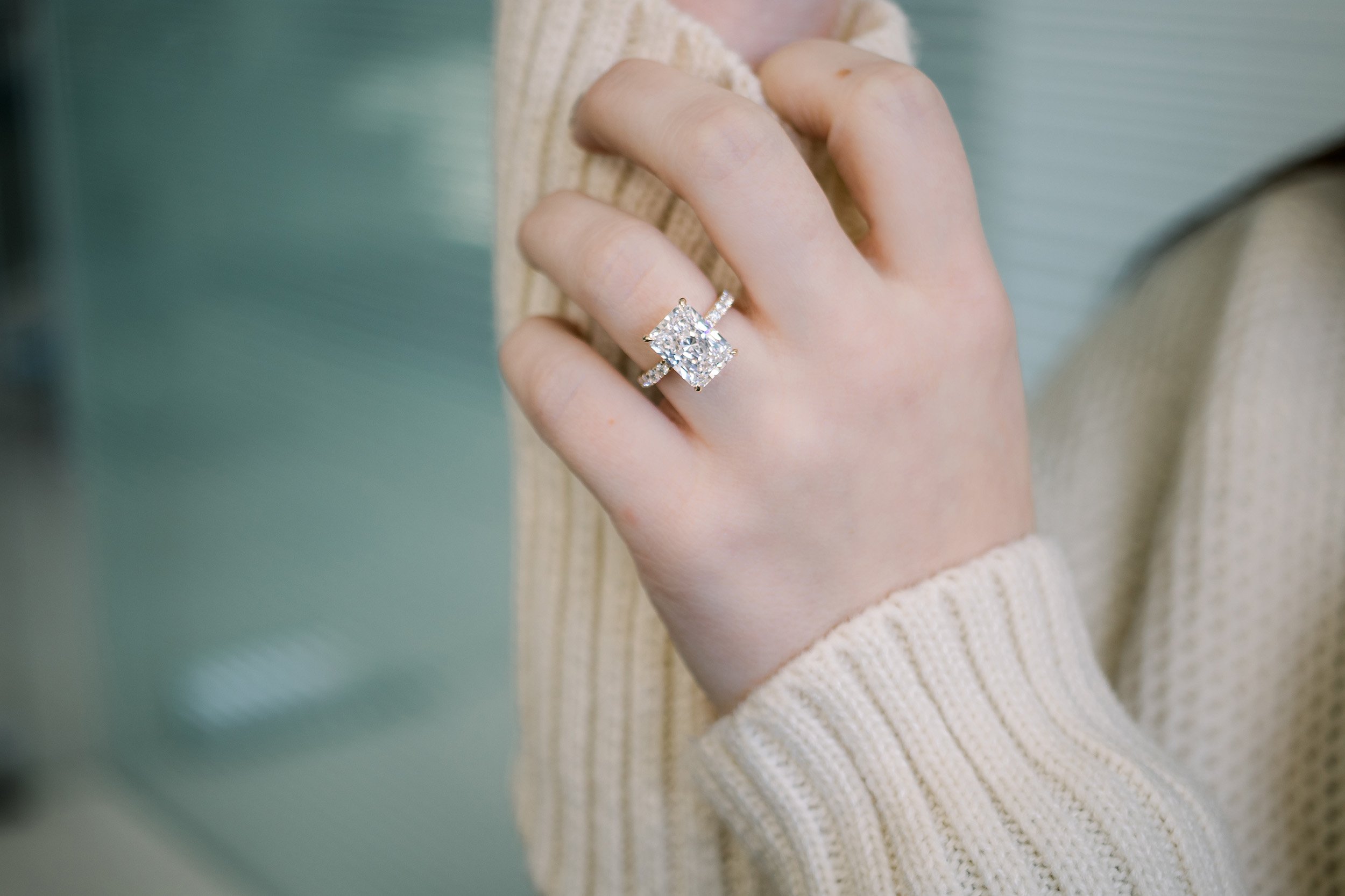 14K White Gold 5 Carat Cushion Lab Grown Diamond Halo Ring