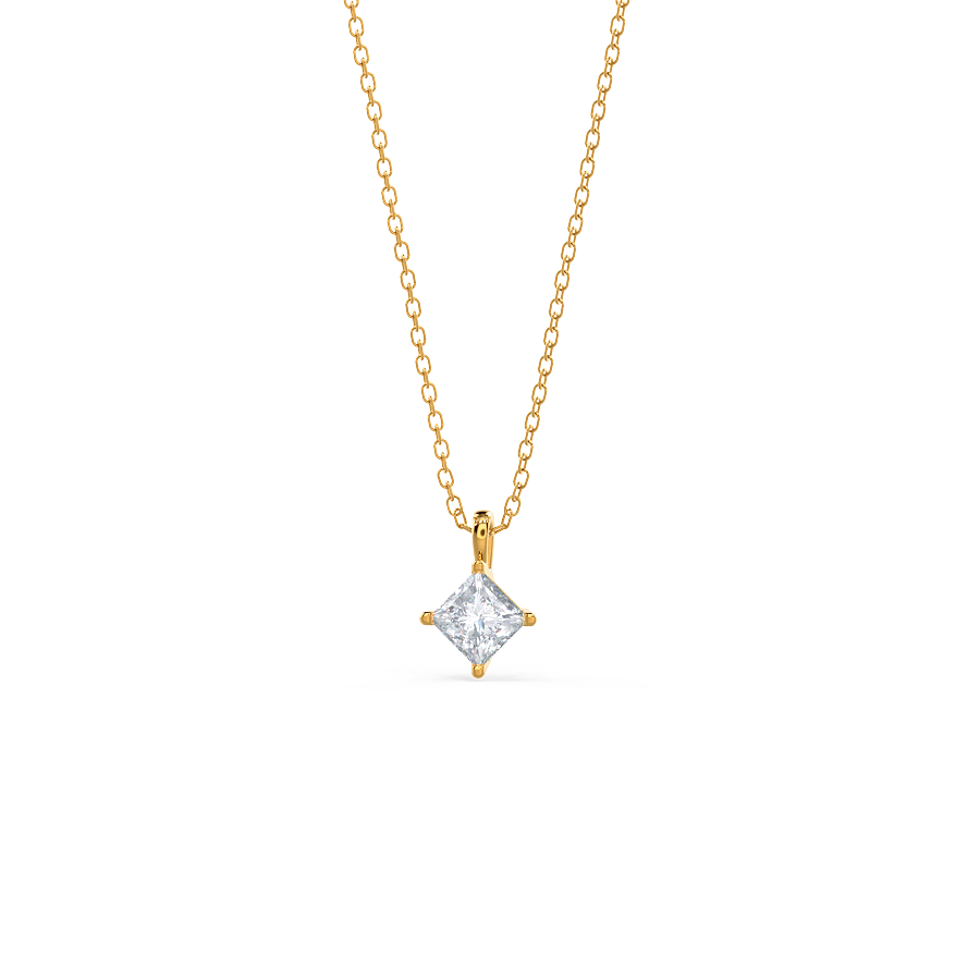 14K White Gold Princess Cut Diamond Padlock Pendant