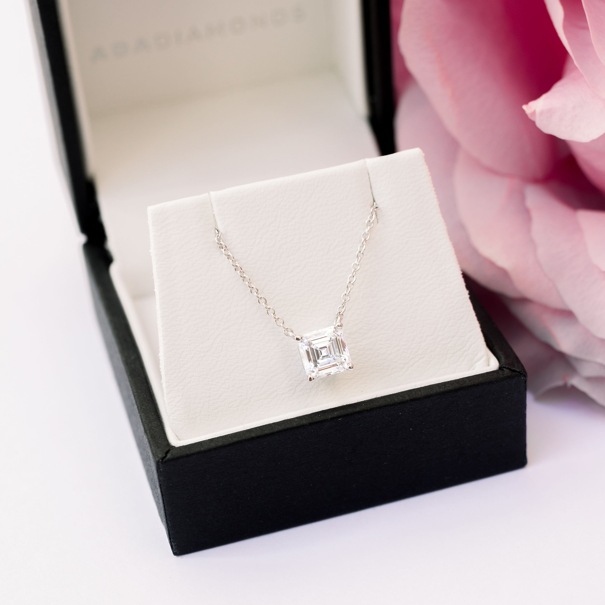 1 Carat Asscher Diamond Necklace Pendant White Gold 14K Women Jewelry
