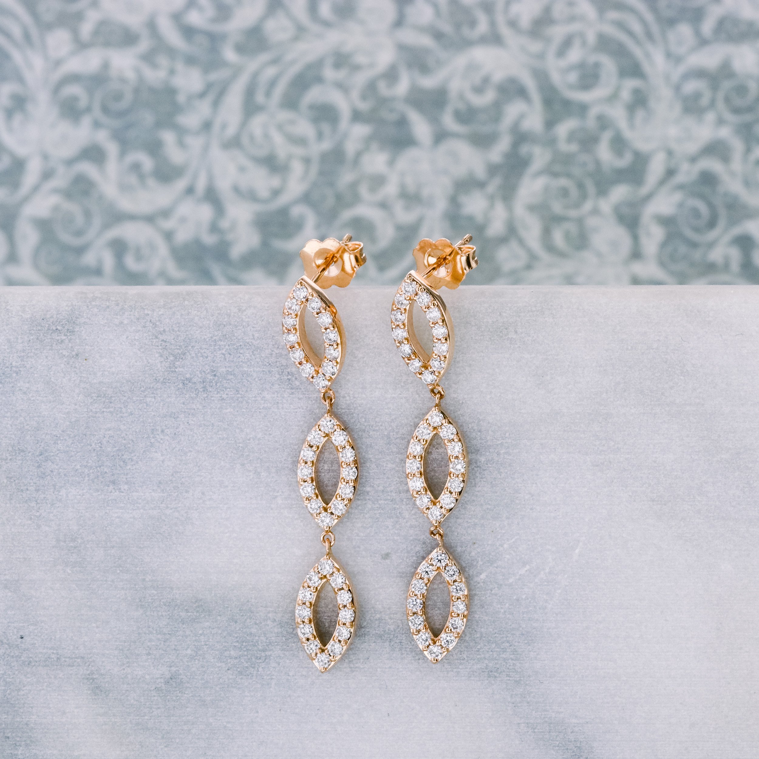 CZ Wedding Earrings with a Marquise Vine Design - Cassandra Lynne