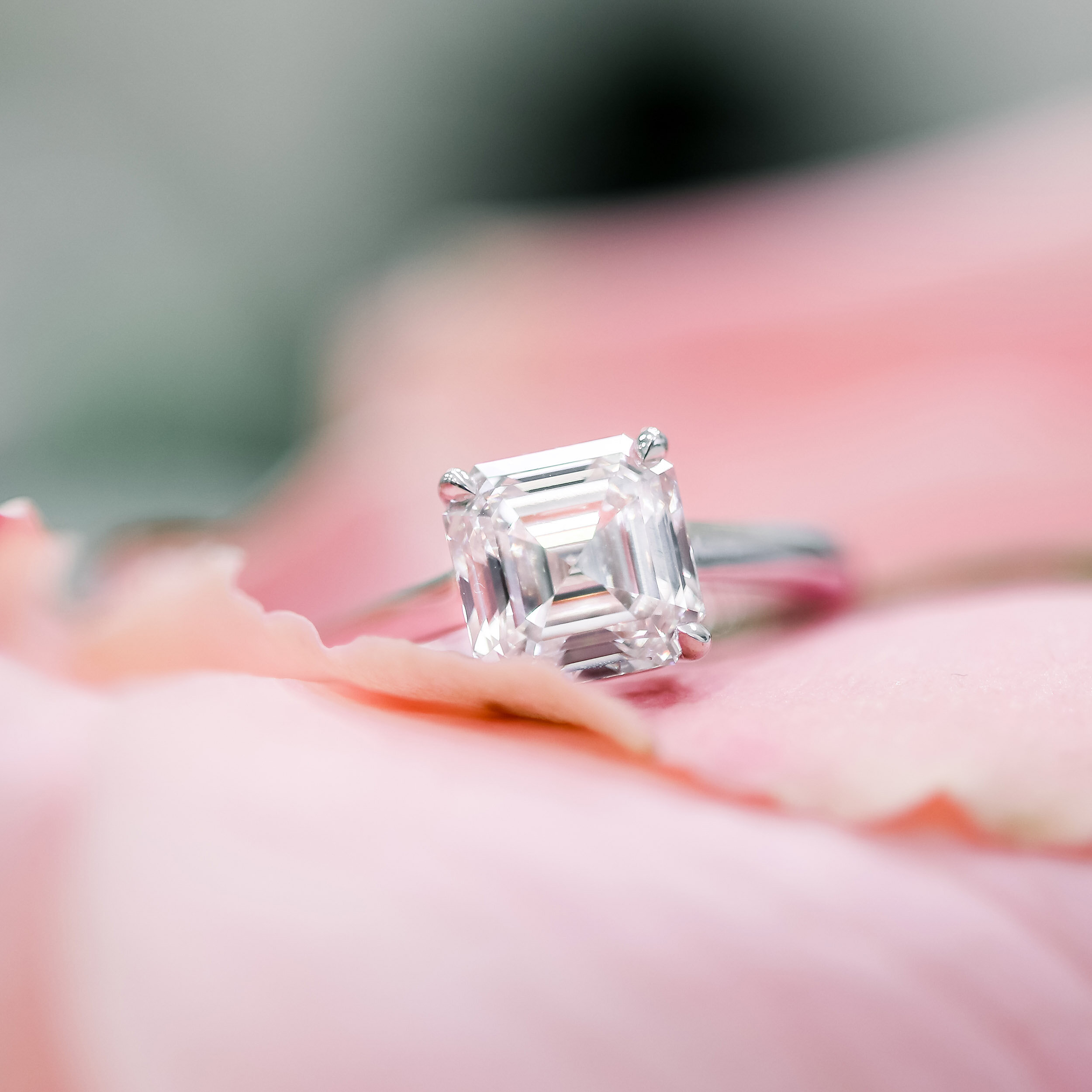 Asscher solitaire sale engagement ring