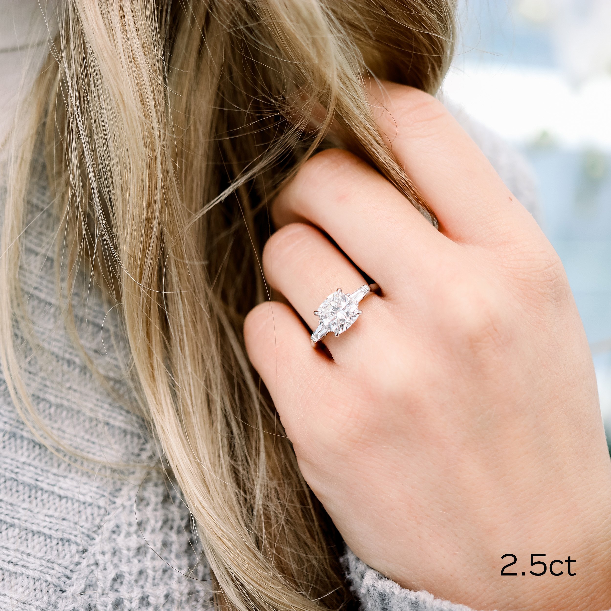 Cushion cut engagement on sale rings with baguettes