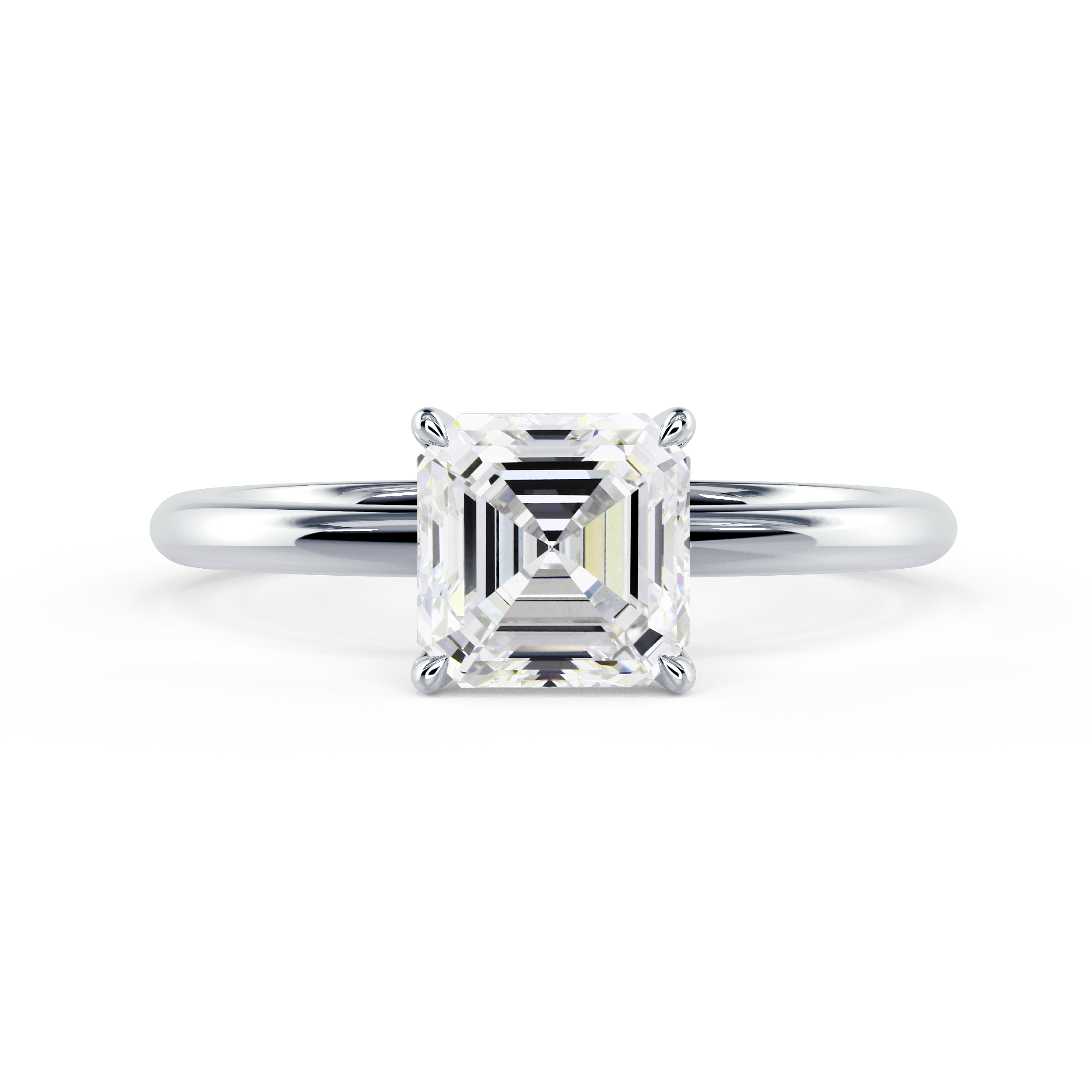 Asscher Petite Four Prong Solitaire Diamond Engagement Ring