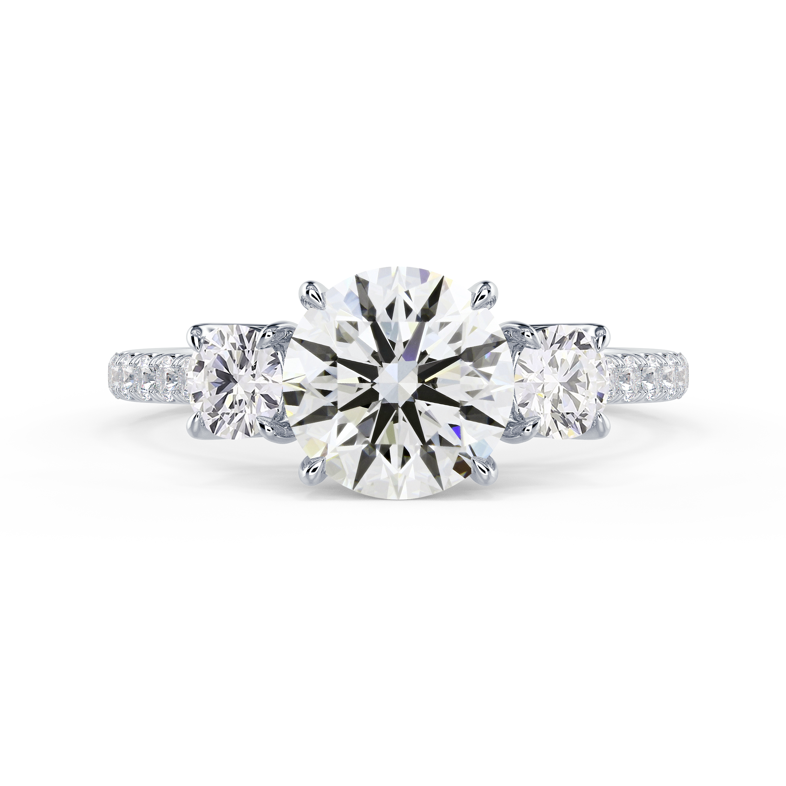 Round Three Stone Pavé Diamond Engagement Ring